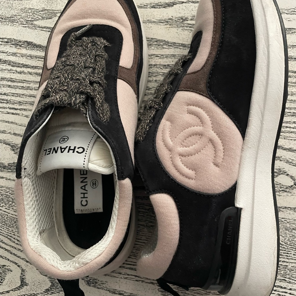 CHANEL Two-Tone Pink and Black Sneakers